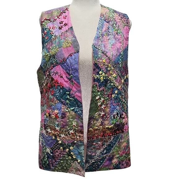 Beautiful Handmade Multicolor Open Front Patchwork Embroidered Cardigan Vest-L - Picture 1 of 10